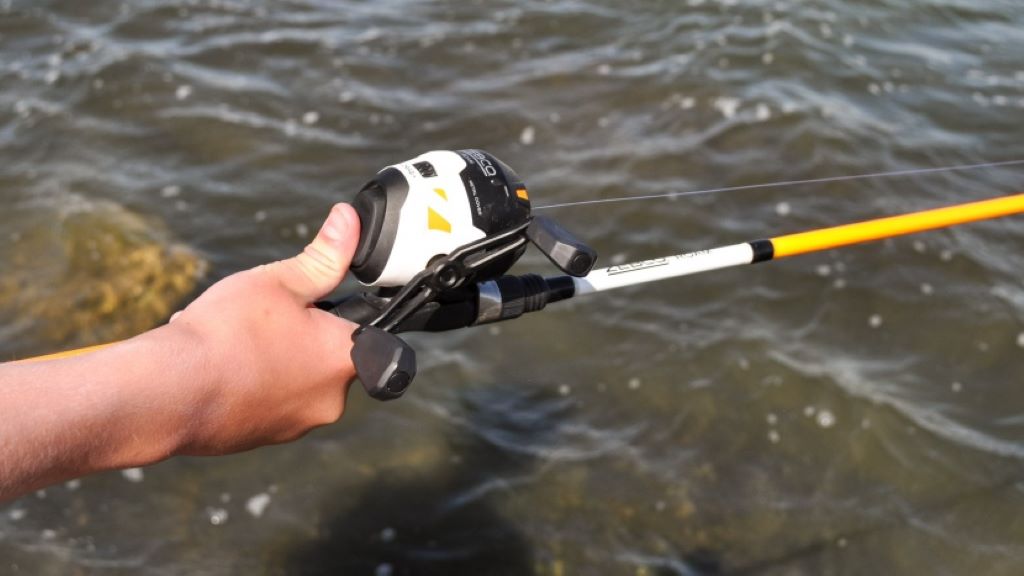 Beginner fishing setup showing kid-friendly and standard fishing rods