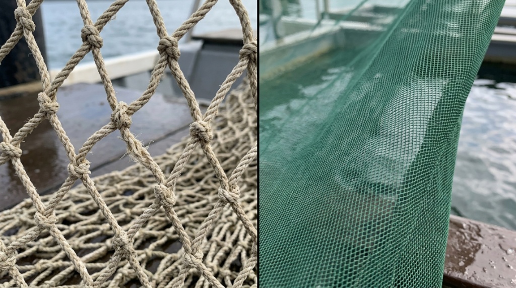 Close-up view showing the smooth fabric of a fish-safe net.